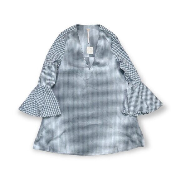 New Free People Gingham Bell Sleeve Dress Size Small - Picture 3 of 8